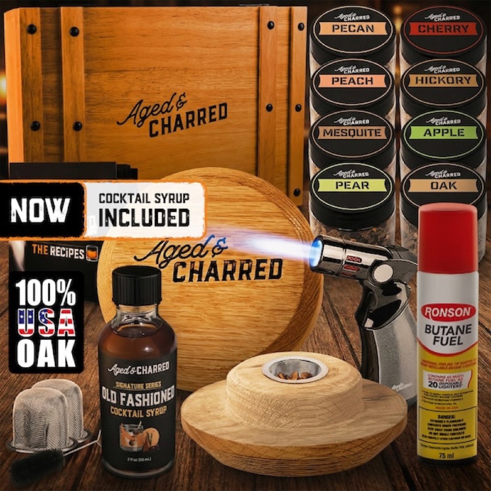 Aged & Charred Cocktail Smoker Lid Kit with Torch